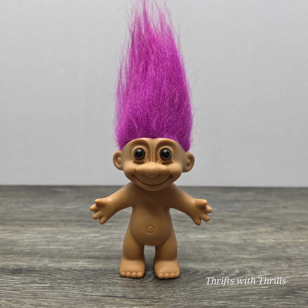 Russ Troll Doll 18428 Fuchsia Purple Hair Brown Eyes Nude Vintage 90s 4.5 inch
